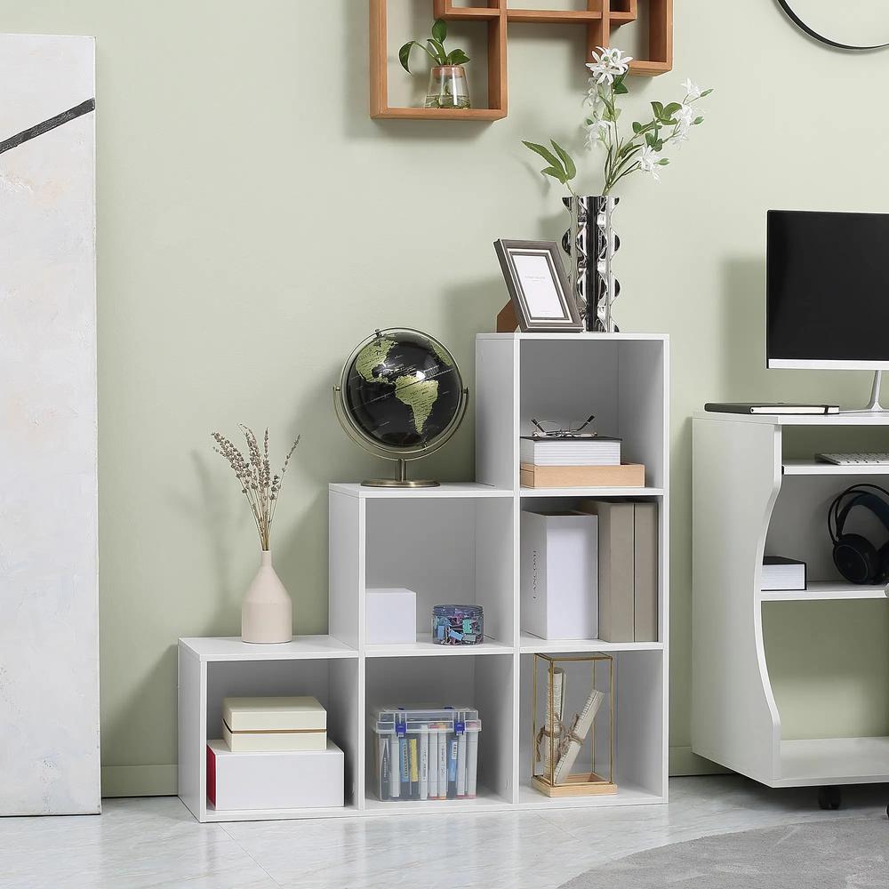 HOMCOM 3-tier Step 6 Cubes Storage Unit Particle Board Cabinet Bookcase Organiser Home Office Shelves - White Additional View 10