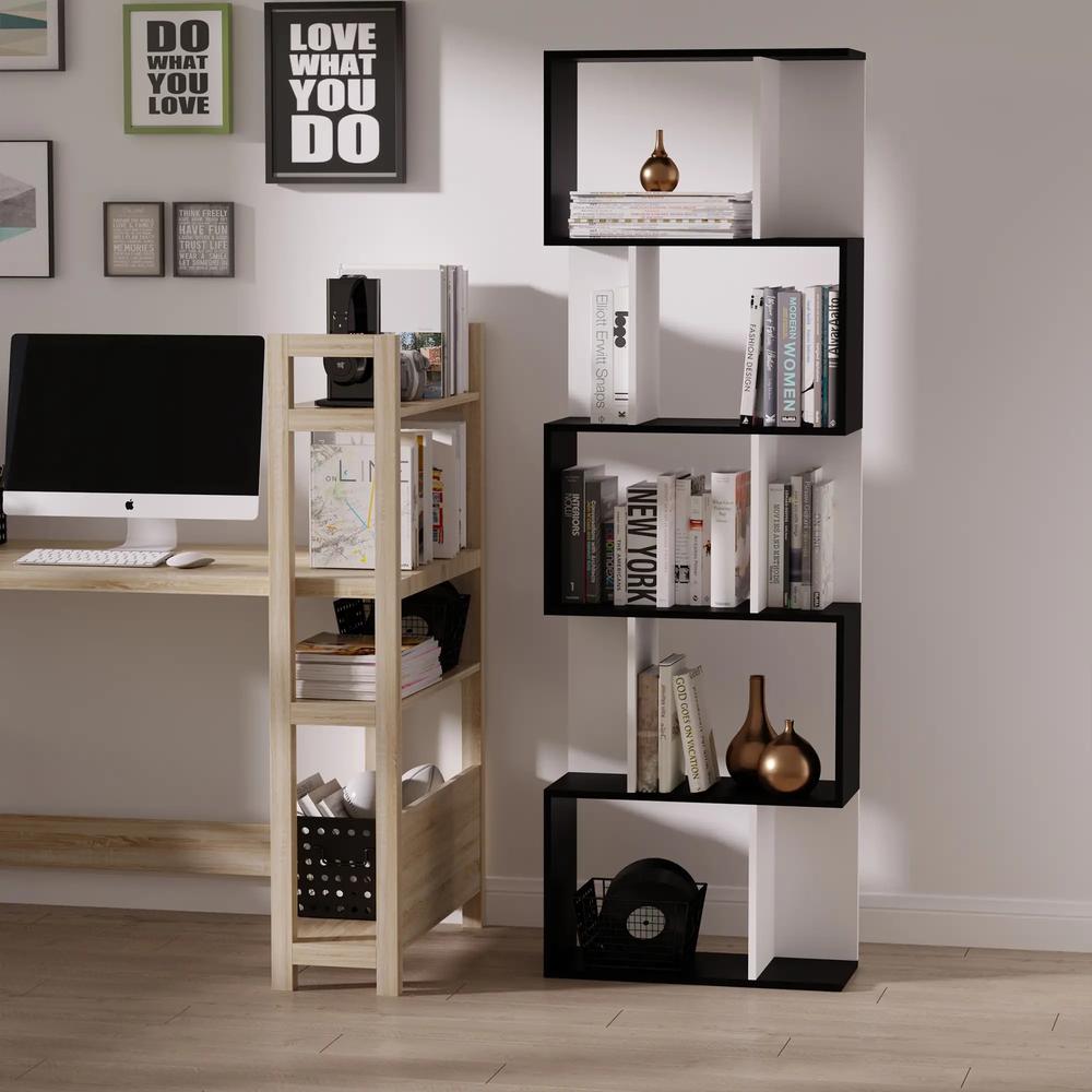HOMCOM Bookcase, S-Shaped Wooden Bookshelf, 5/6 Tiers Freestanding Storage Shelf, Home Office Decorative Display Stand Rack, 24D x 60W x 184.5H Additional View 22