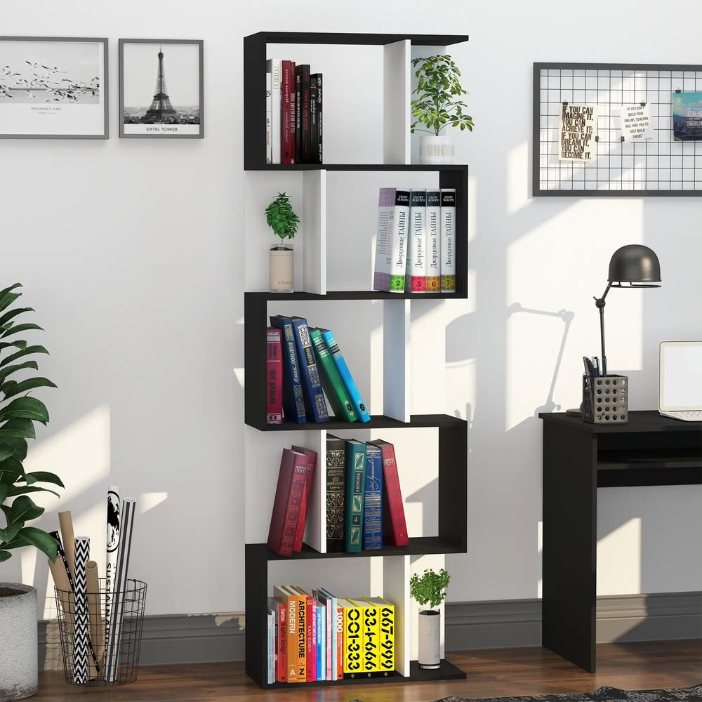 HOMCOM Bookcase, S-Shaped Wooden Bookshelf, 5/6 Tiers Freestanding Storage Shelf, Home Office Decorative Display Stand Rack, 24D x 60W x 184.5H Additional View 23