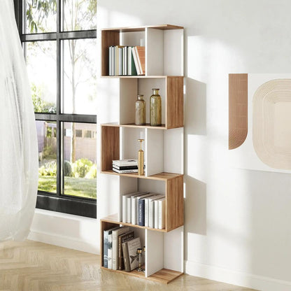 HOMCOM Bookcase, S-Shaped Wooden Bookshelf, 5/6 Tiers Freestanding Storage Shelf, Home Office Decorative Display Stand Rack, 24D x 60W x 184.5H Additional View 26