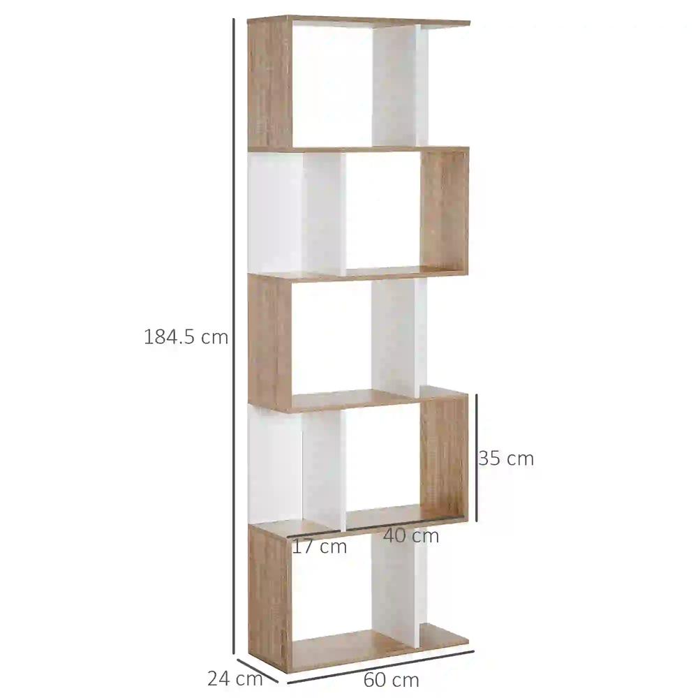 HOMCOM Bookcase, S-Shaped Wooden Bookshelf, 5/6 Tiers Freestanding Storage Shelf, Home Office Decorative Display Stand Rack, 24D x 60W x 184.5H Additional View 27