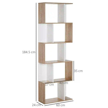 HOMCOM Bookcase, S-Shaped Wooden Bookshelf, 5/6 Tiers Freestanding Storage Shelf, Home Office Decorative Display Stand Rack, 24D x 60W x 184.5H Additional View 27
