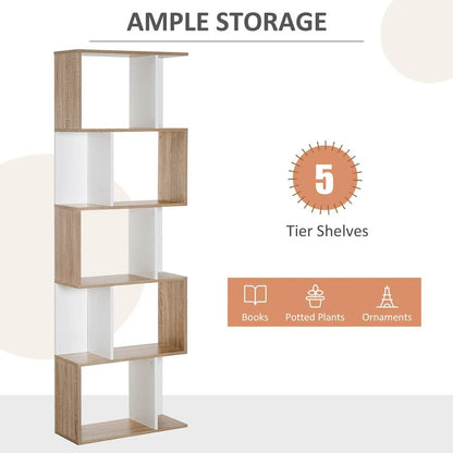 HOMCOM Bookcase, S-Shaped Wooden Bookshelf, 5/6 Tiers Freestanding Storage Shelf, Home Office Decorative Display Stand Rack, 24D x 60W x 184.5H Additional View 29