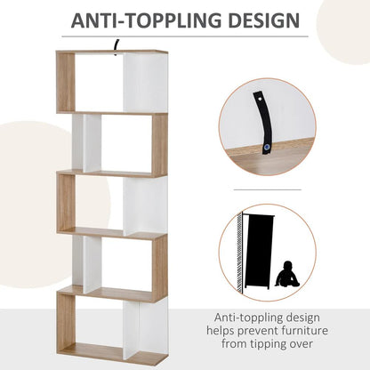 HOMCOM Bookcase, S-Shaped Wooden Bookshelf, 5/6 Tiers Freestanding Storage Shelf, Home Office Decorative Display Stand Rack, 24D x 60W x 184.5H Additional View 31