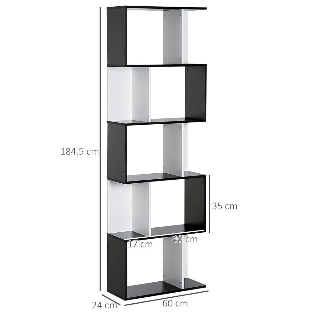 HOMCOM Bookcase, S-Shaped Wooden Bookshelf, 5/6 Tiers Freestanding Storage Shelf, Home Office Decorative Display Stand Rack, 24D x 60W x 184.5H Additional View 6