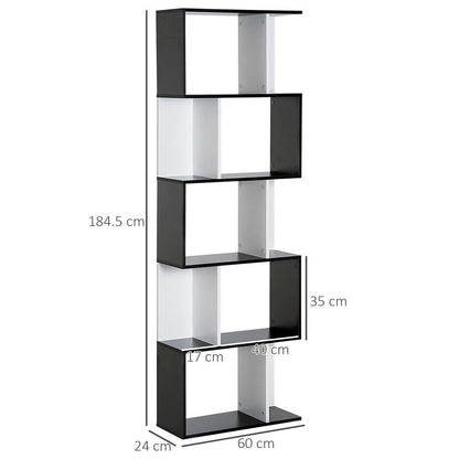 HOMCOM Bookcase, S-Shaped Wooden Bookshelf, 5/6 Tiers Freestanding Storage Shelf, Home Office Decorative Display Stand Rack, 24D x 60W x 184.5H Additional View 6