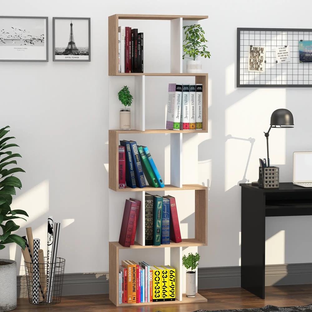 HOMCOM Bookcase, S-Shaped Wooden Bookshelf, 5/6 Tiers Freestanding Storage Shelf, Home Office Decorative Display Stand Rack, 24D x 60W x 184.5H Additional View 34