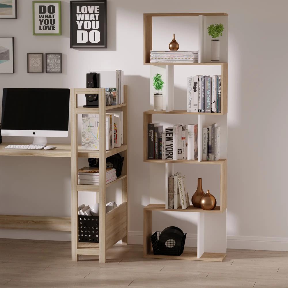 HOMCOM Bookcase, S-Shaped Wooden Bookshelf, 5/6 Tiers Freestanding Storage Shelf, Home Office Decorative Display Stand Rack, 24D x 60W x 184.5H Additional View 35