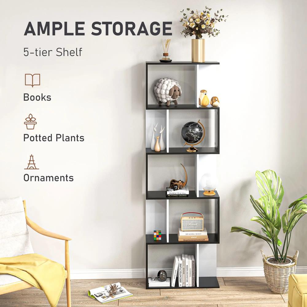 HOMCOM Bookcase, S-Shaped Wooden Bookshelf, 5/6 Tiers Freestanding Storage Shelf, Home Office Decorative Display Stand Rack, 24D x 60W x 184.5H Additional View 8