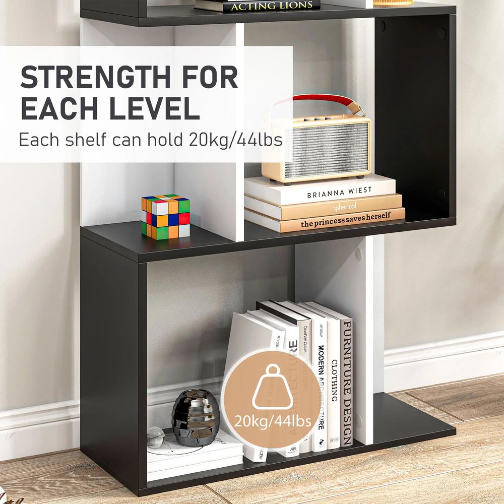 HOMCOM Bookcase, S-Shaped Wooden Bookshelf, 5/6 Tiers Freestanding Storage Shelf, Home Office Decorative Display Stand Rack, 24D x 60W x 184.5H Additional View 10