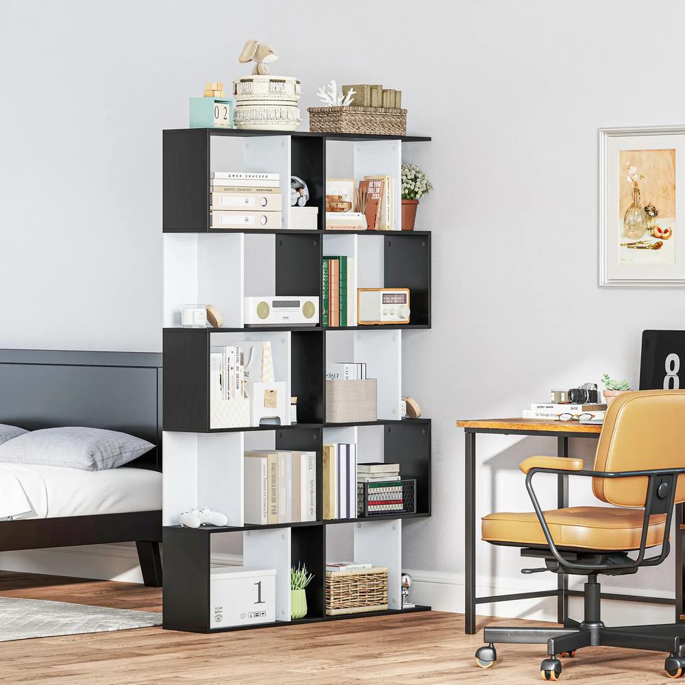 HOMCOM Bookcase, S-Shaped Wooden Bookshelf, 5/6 Tiers Freestanding Storage Shelf, Home Office Decorative Display Stand Rack, 24D x 60W x 184.5H Additional View 16
