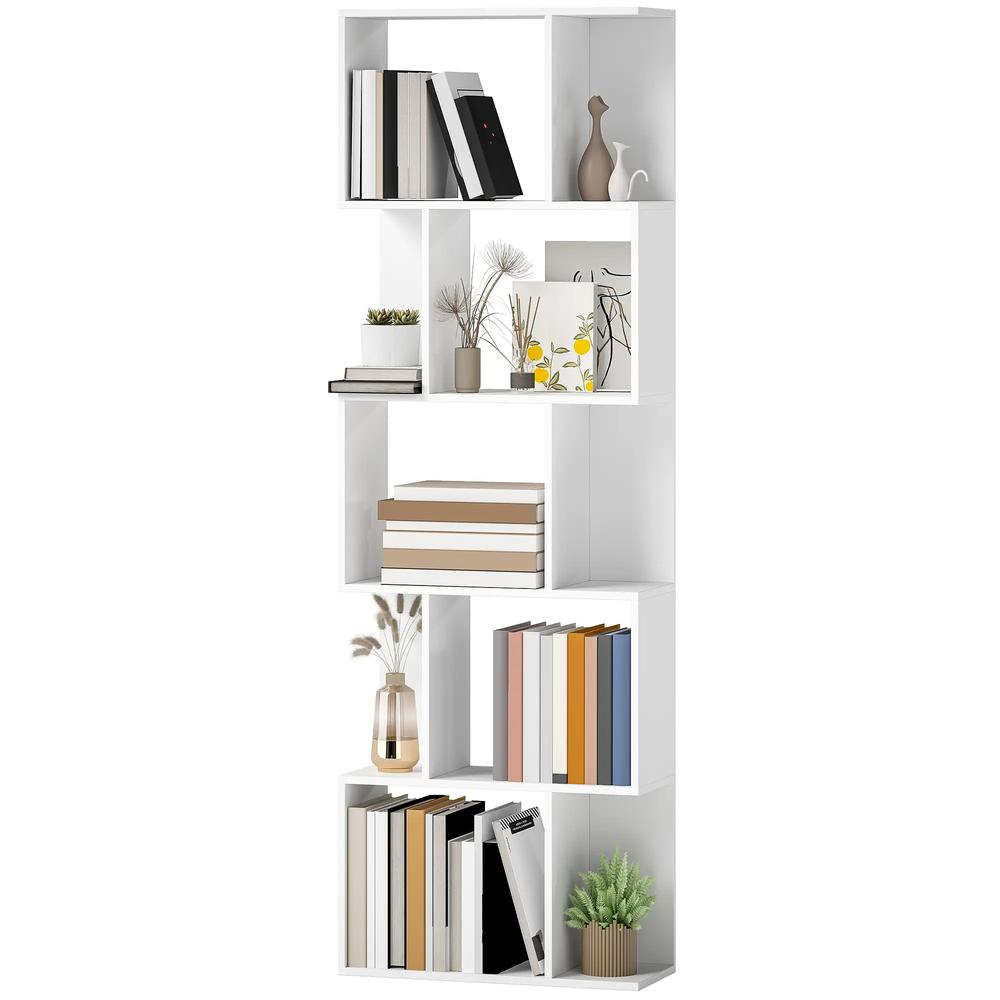 HOMCOM Bookcase, S-Shaped Wooden Bookshelf, 5 Tiers Freestanding Storage Shelf, Home Office Display Stand Rack, White Additional View 11