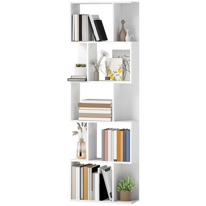 HOMCOM Bookcase, S-Shaped Wooden Bookshelf, 5 Tiers Freestanding Storage Shelf, Home Office Display Stand Rack, White Additional View 11