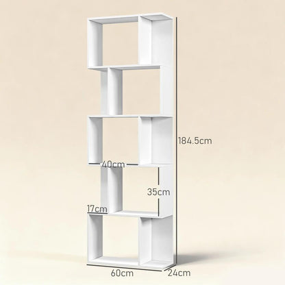 HOMCOM Bookcase, S-Shaped Wooden Bookshelf, 5 Tiers Freestanding Storage Shelf, Home Office Display Stand Rack, White Additional View 3