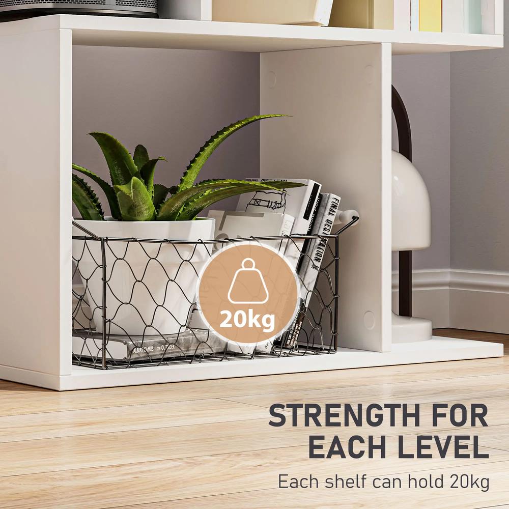 HOMCOM Bookcase, S-Shaped Wooden Bookshelf, 5 Tiers Freestanding Storage Shelf, Home Office Display Stand Rack, White Additional View 5