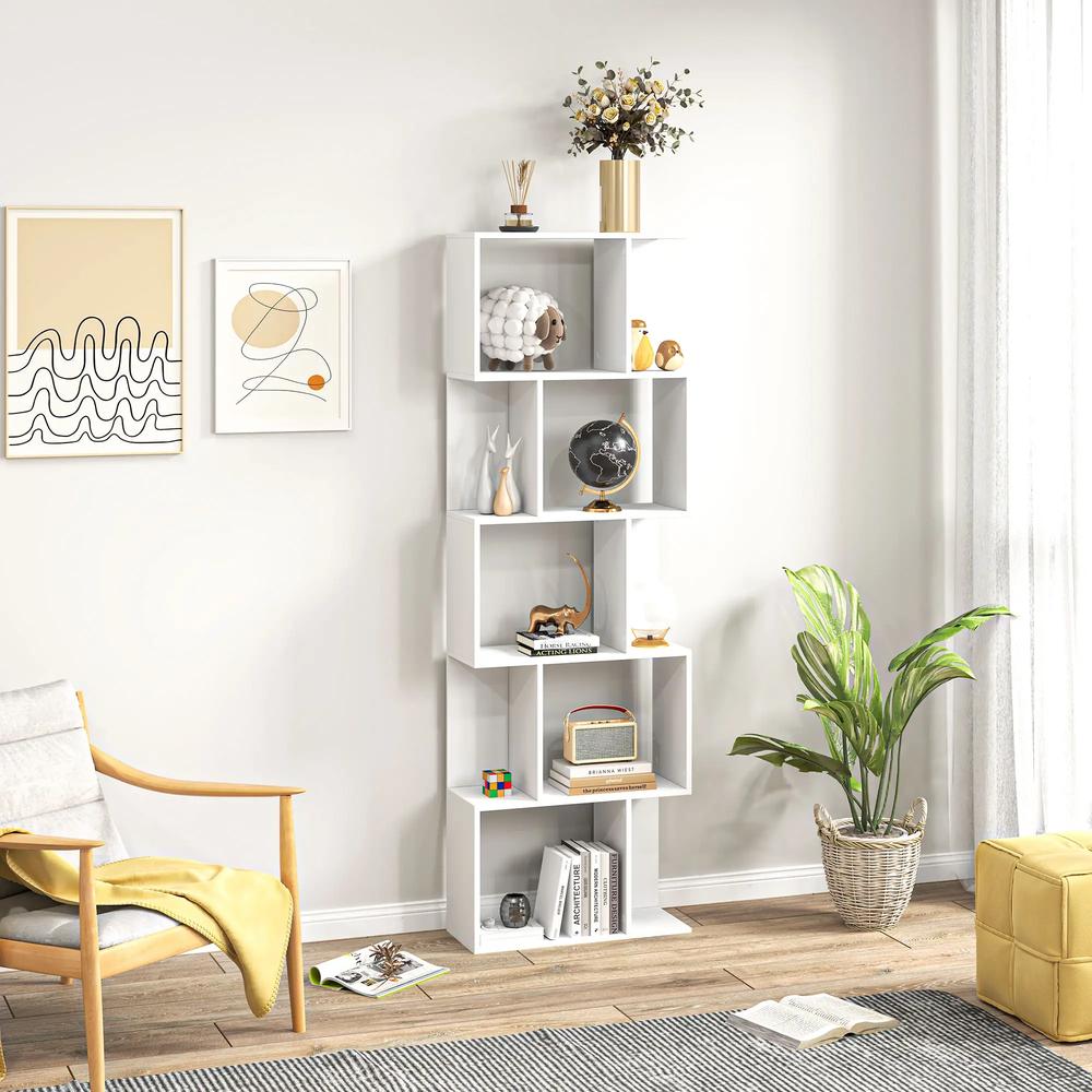 HOMCOM Bookcase, S-Shaped Wooden Bookshelf, 5 Tiers Freestanding Storage Shelf, Home Office Display Stand Rack, White Additional View 7