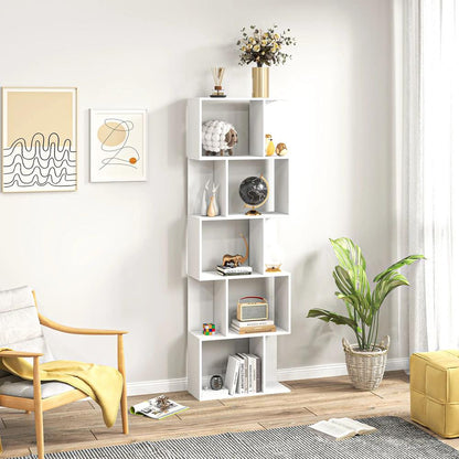 HOMCOM Bookcase, S-Shaped Wooden Bookshelf, 5 Tiers Freestanding Storage Shelf, Home Office Display Stand Rack, White Additional View 7