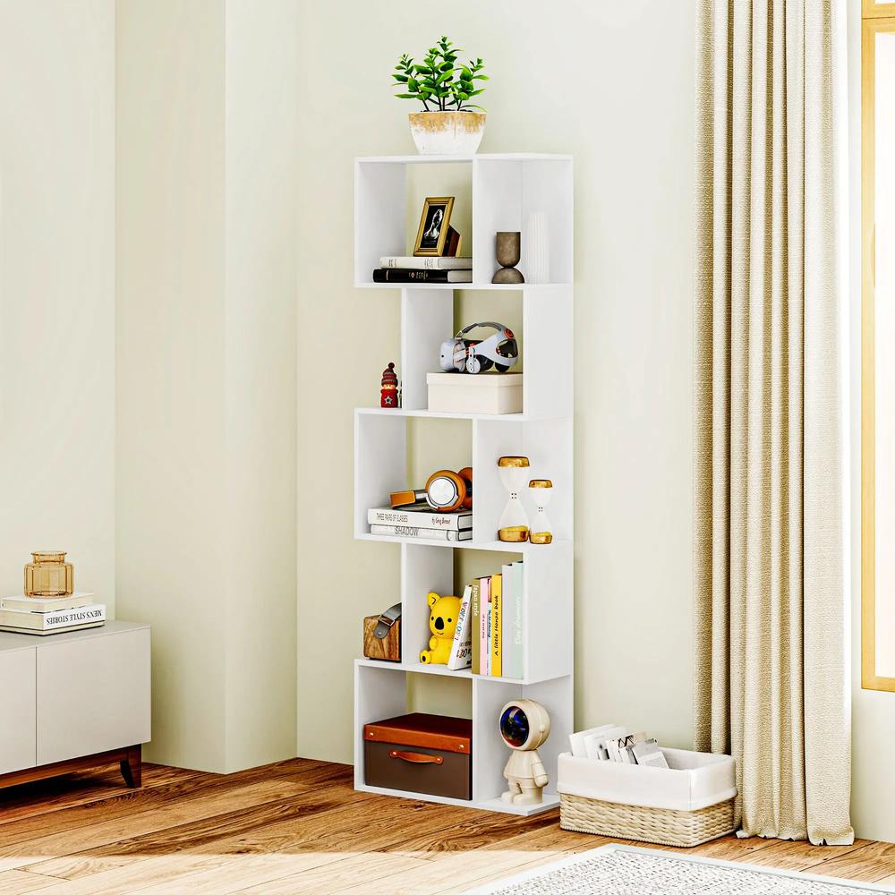 HOMCOM Bookcase, S-Shaped Wooden Bookshelf, 5 Tiers Freestanding Storage Shelf, Home Office Display Stand Rack, White Additional View 8