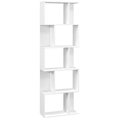 HOMCOM Bookcase, S-Shaped Wooden Bookshelf, 5 Tiers Freestanding Storage Shelf, Home Office Display Stand Rack, White