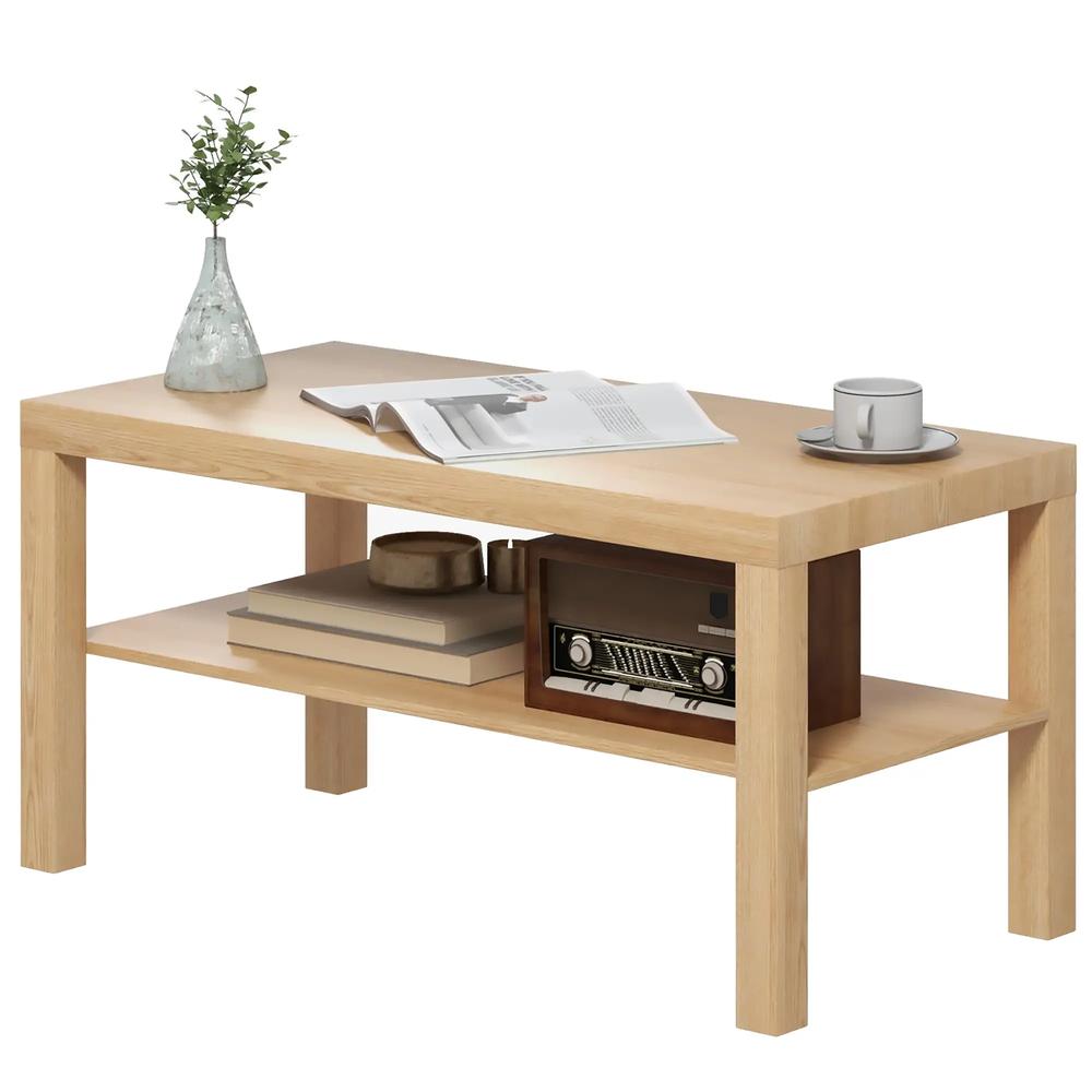 HOMCOM 2-Tier Coffee Table with Storage Shelf, Rectangular Centre Table for Living Room, Home Office, Natural Wood Finish Additional View 11