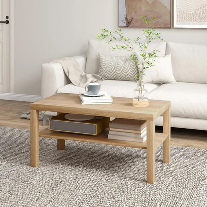 HOMCOM 2-Tier Coffee Table with Storage Shelf, Rectangular Centre Table for Living Room, Home Office, Natural Wood Finish Additional View 2
