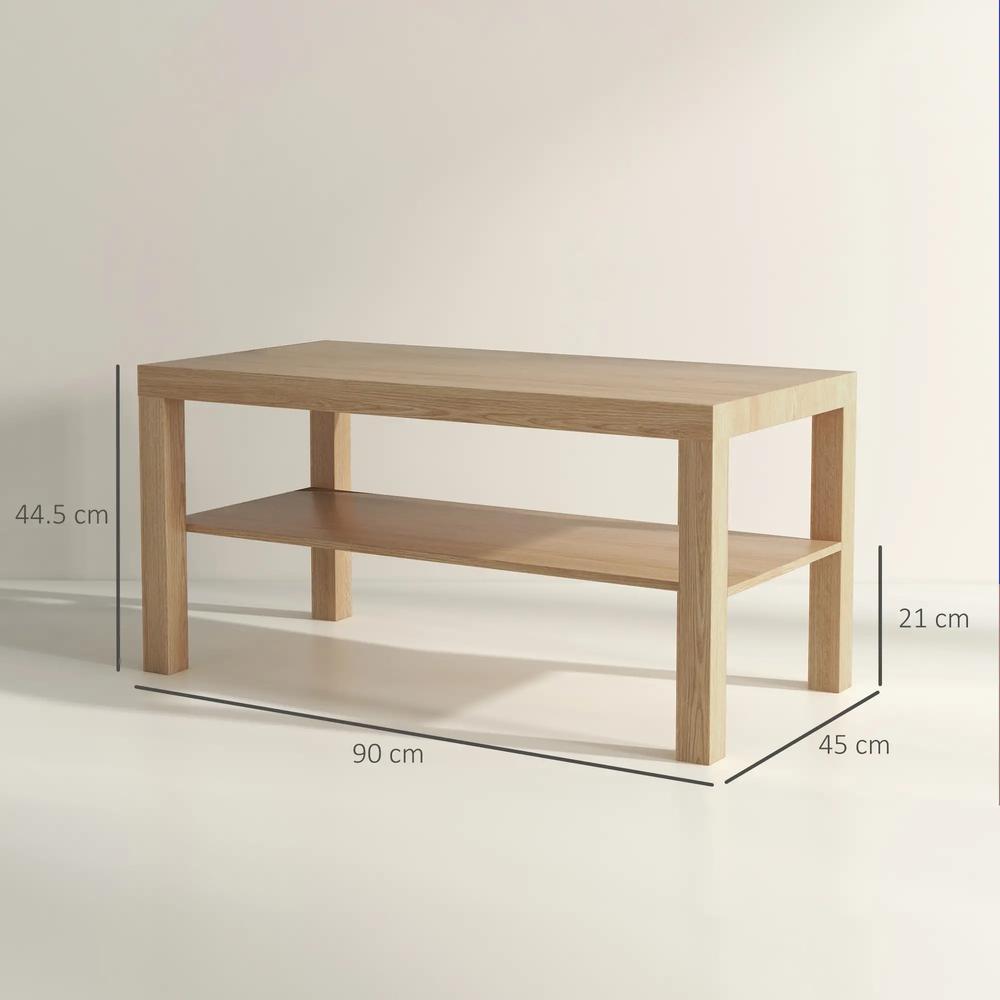 HOMCOM 2-Tier Coffee Table with Storage Shelf, Rectangular Centre Table for Living Room, Home Office, Natural Wood Finish Additional View 3