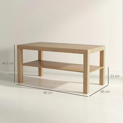 HOMCOM 2-Tier Coffee Table with Storage Shelf, Rectangular Centre Table for Living Room, Home Office, Natural Wood Finish Additional View 3