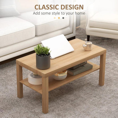 HOMCOM 2-Tier Coffee Table with Storage Shelf, Rectangular Centre Table for Living Room, Home Office, Natural Wood Finish Additional View 4