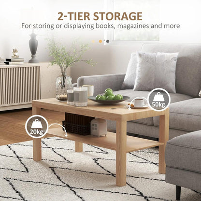 HOMCOM 2-Tier Coffee Table with Storage Shelf, Rectangular Centre Table for Living Room, Home Office, Natural Wood Finish Additional View 5