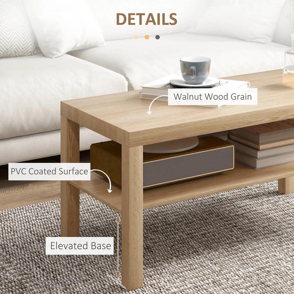 HOMCOM 2-Tier Coffee Table with Storage Shelf, Rectangular Centre Table for Living Room, Home Office, Natural Wood Finish Additional View 6