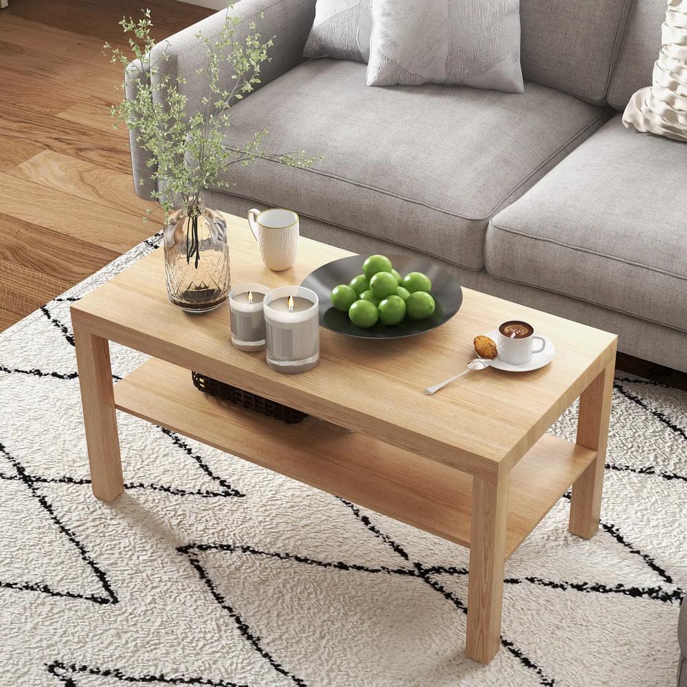 HOMCOM 2-Tier Coffee Table with Storage Shelf, Rectangular Centre Table for Living Room, Home Office, Natural Wood Finish Additional View 7