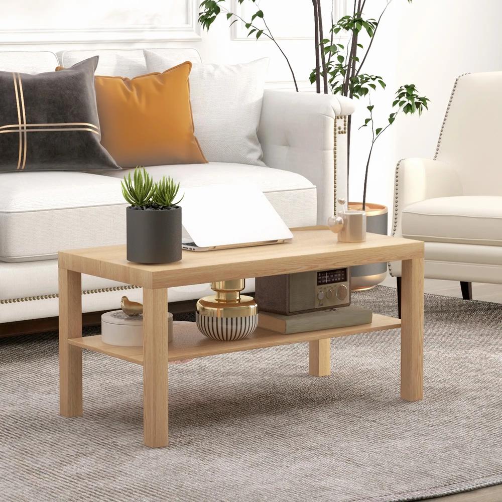 HOMCOM 2-Tier Coffee Table with Storage Shelf, Rectangular Centre Table for Living Room, Home Office, Natural Wood Finish Additional View 10