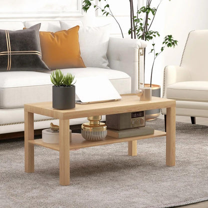 HOMCOM 2-Tier Coffee Table with Storage Shelf, Rectangular Centre Table for Living Room, Home Office, Natural Wood Finish Additional View 10