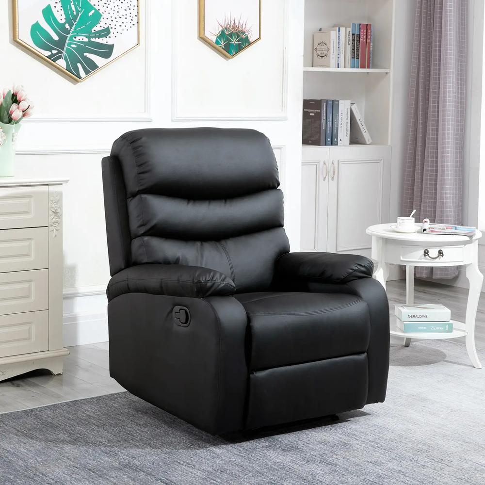 HOMCOM PU Leather Reclining Chair, Manual Recliner Chair with Padded Armrests, Retractable Footrest and Wood Frame, Black Additional View 12