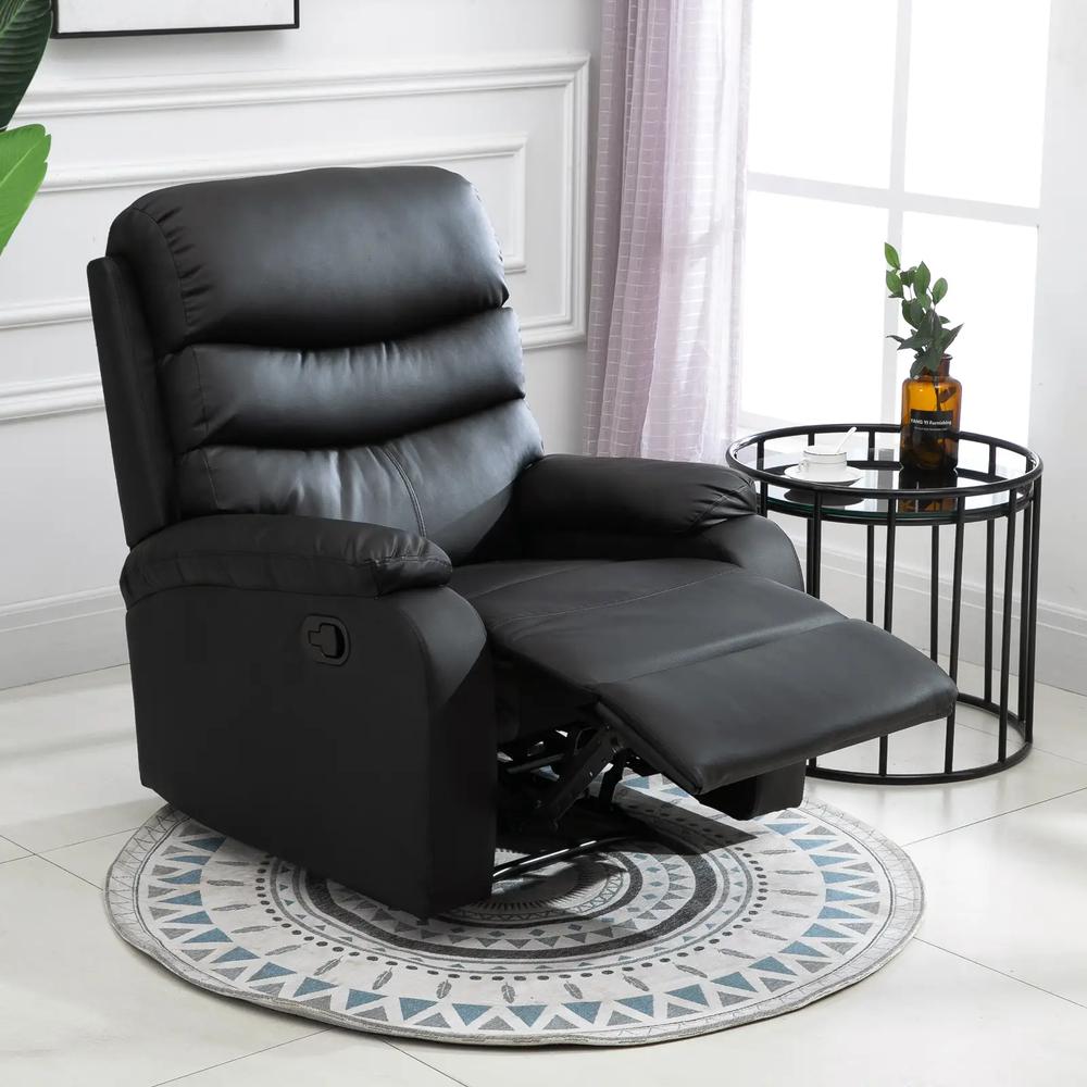 HOMCOM PU Leather Reclining Chair, Manual Recliner Chair with Padded Armrests, Retractable Footrest and Wood Frame, Black Additional View 13