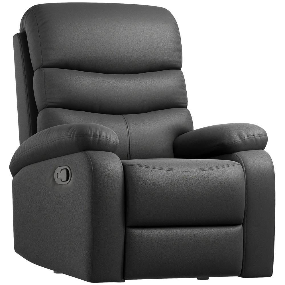 HOMCOM PU Leather Reclining Chair, Manual Recliner Chair with Padded Armrests, Retractable Footrest and Wood Frame, Black Additional View 14