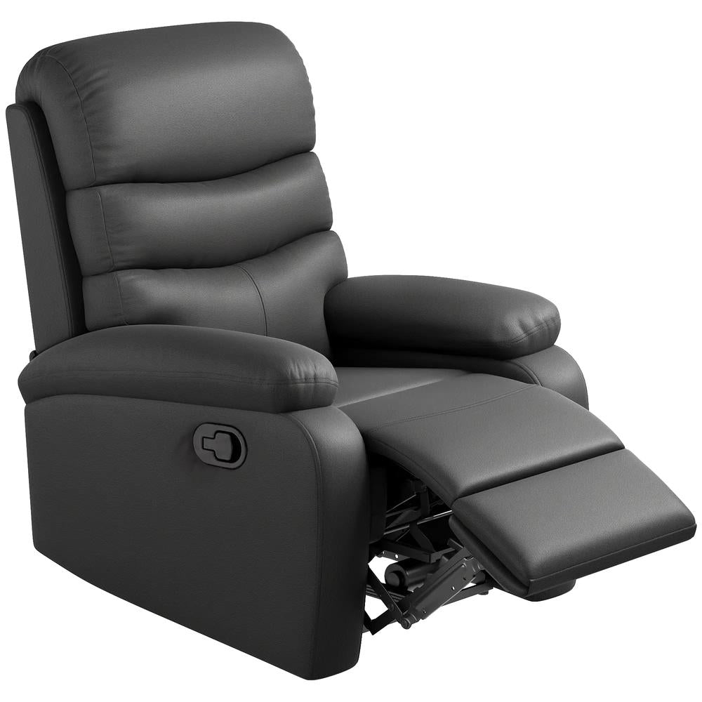 HOMCOM PU Leather Reclining Chair, Manual Recliner Chair with Padded Armrests, Retractable Footrest and Wood Frame, Black Additional View 15