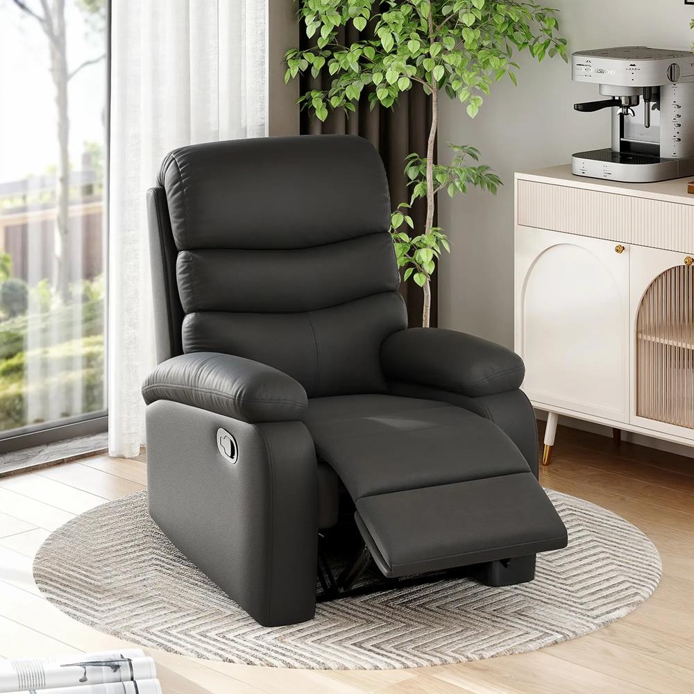 HOMCOM PU Leather Reclining Chair, Manual Recliner Chair with Padded Armrests, Retractable Footrest and Wood Frame, Black Additional View 2