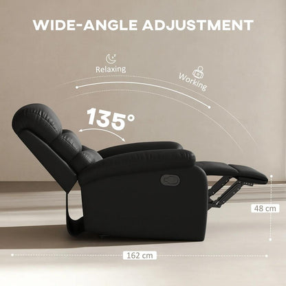 HOMCOM PU Leather Reclining Chair, Manual Recliner Chair with Padded Armrests, Retractable Footrest and Wood Frame, Black Additional View 4
