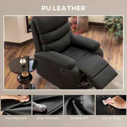 HOMCOM PU Leather Reclining Chair, Manual Recliner Chair with Padded Armrests, Retractable Footrest and Wood Frame, Black Additional View 8