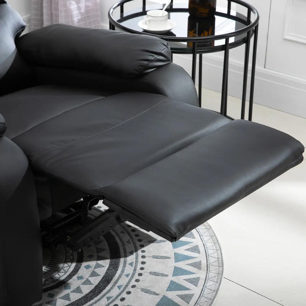 HOMCOM PU Leather Reclining Chair, Manual Recliner Chair with Padded Armrests, Retractable Footrest and Wood Frame, Black Additional View 10