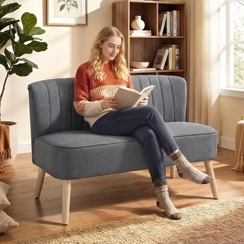 HOMCOM Modern Double Seat Sofa Loveseat Couch 2 Seater Compact Sofa Padded Linen Wood Leg Additional View 12