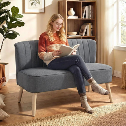 HOMCOM Modern Double Seat Sofa Loveseat Couch 2 Seater Compact Sofa Padded Linen Wood Leg Additional View 12