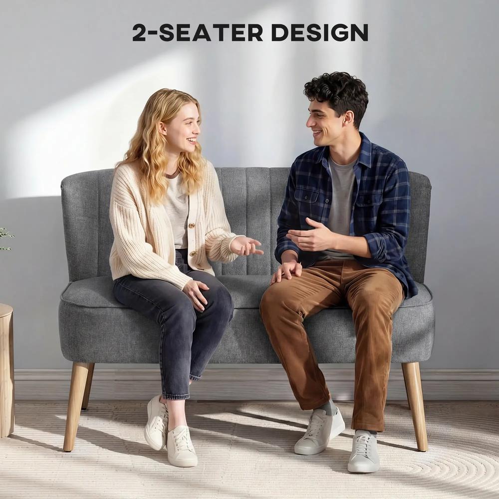 HOMCOM Modern Double Seat Sofa Loveseat Couch 2 Seater Compact Sofa Padded Linen Wood Leg Additional View 16