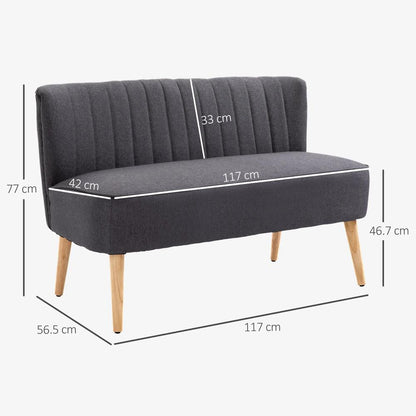 HOMCOM Modern Double Seat Sofa Loveseat Couch 2 Seater Compact Sofa Padded Linen Wood Leg Additional View 3