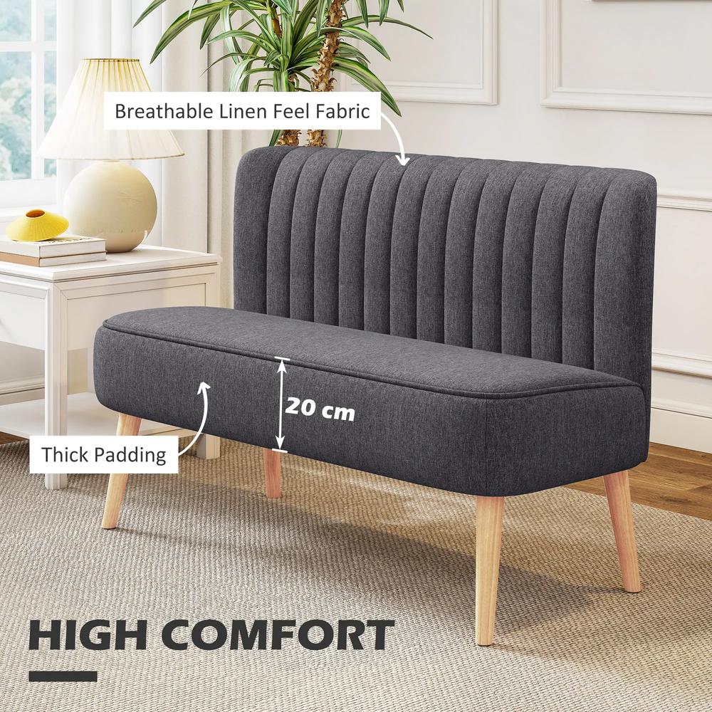 HOMCOM Modern Double Seat Sofa Loveseat Couch 2 Seater Compact Sofa Padded Linen Wood Leg Additional View 4