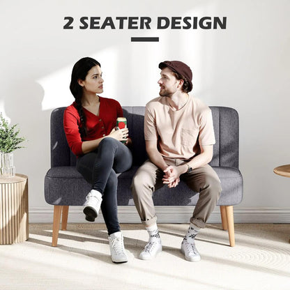 HOMCOM Modern Double Seat Sofa Loveseat Couch 2 Seater Compact Sofa Padded Linen Wood Leg Additional View 6