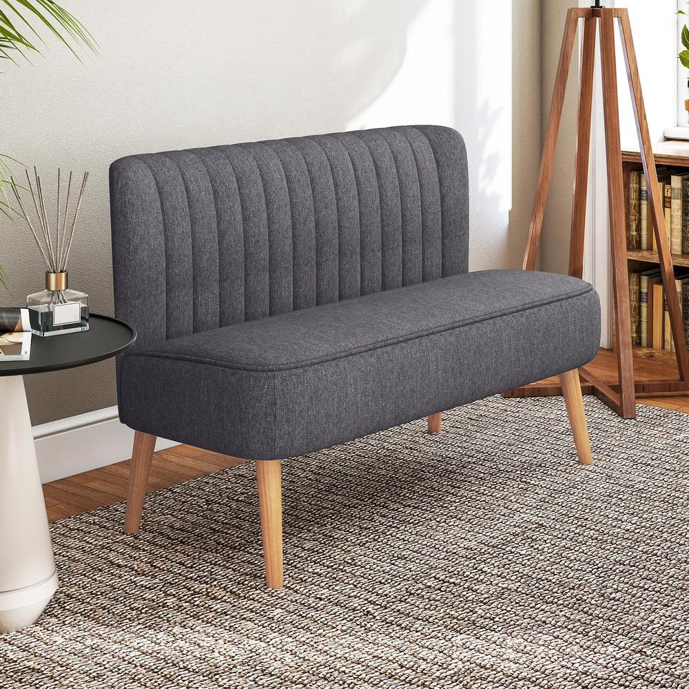 HOMCOM Modern Double Seat Sofa Loveseat Couch 2 Seater Compact Sofa Padded Linen Wood Leg Additional View 8