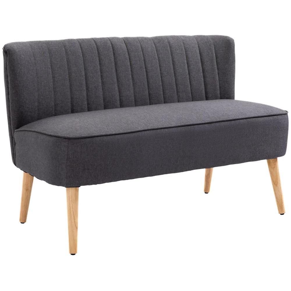 HOMCOM Modern Double Seat Sofa Loveseat Couch 2 Seater Compact Sofa Padded Linen Wood Leg