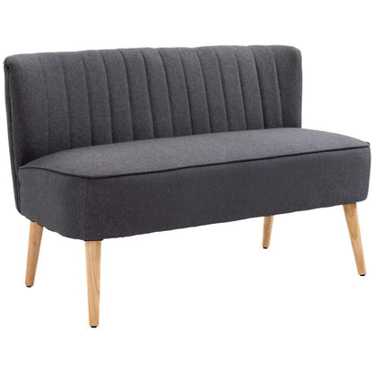 HOMCOM Modern Double Seat Sofa Loveseat Couch 2 Seater Compact Sofa Padded Linen Wood Leg